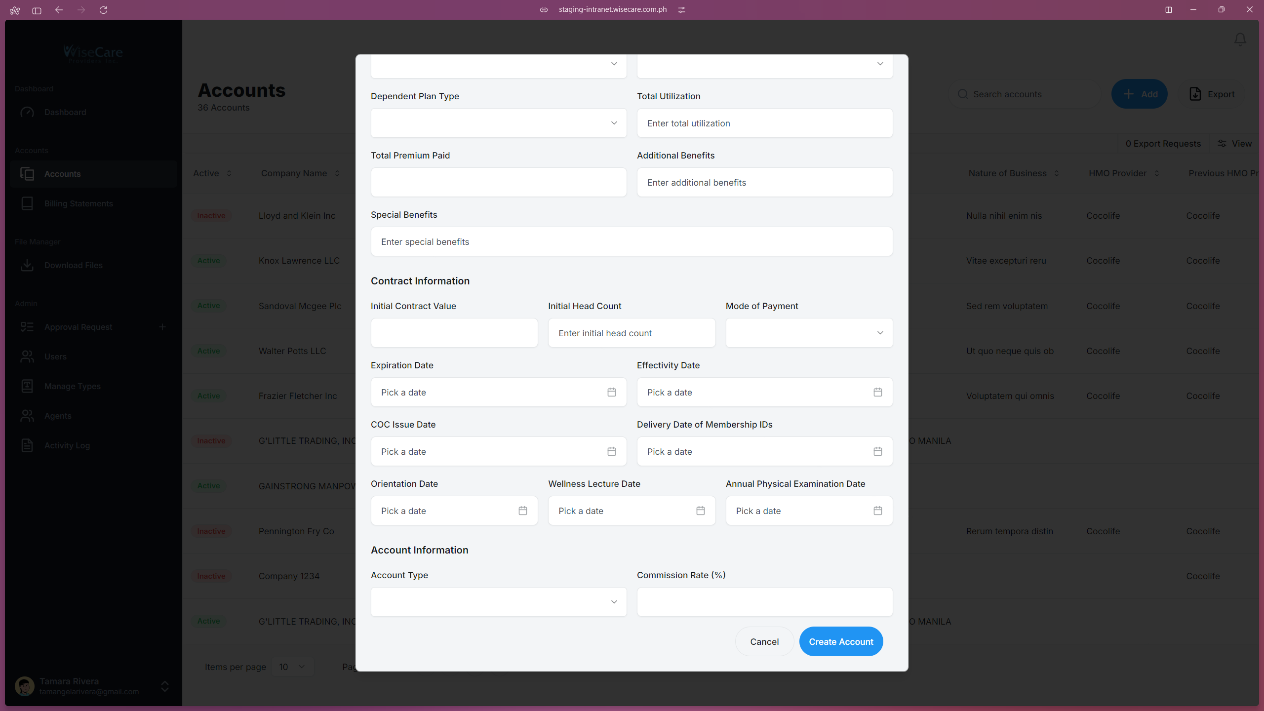 Create the New Account Create the New Account
