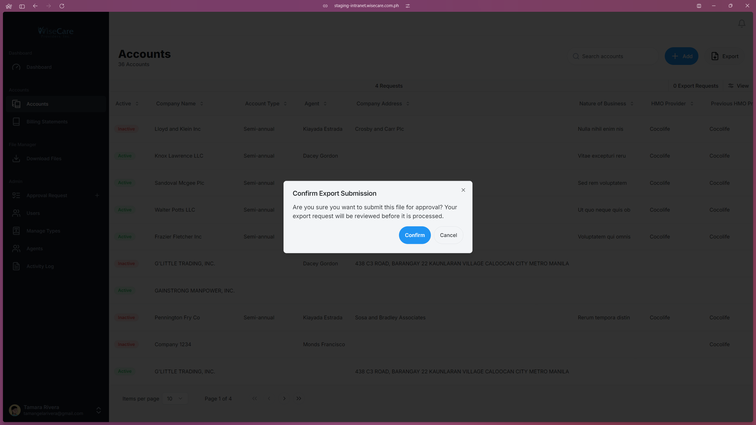 Confirming an Export Request Confirming an Export Request