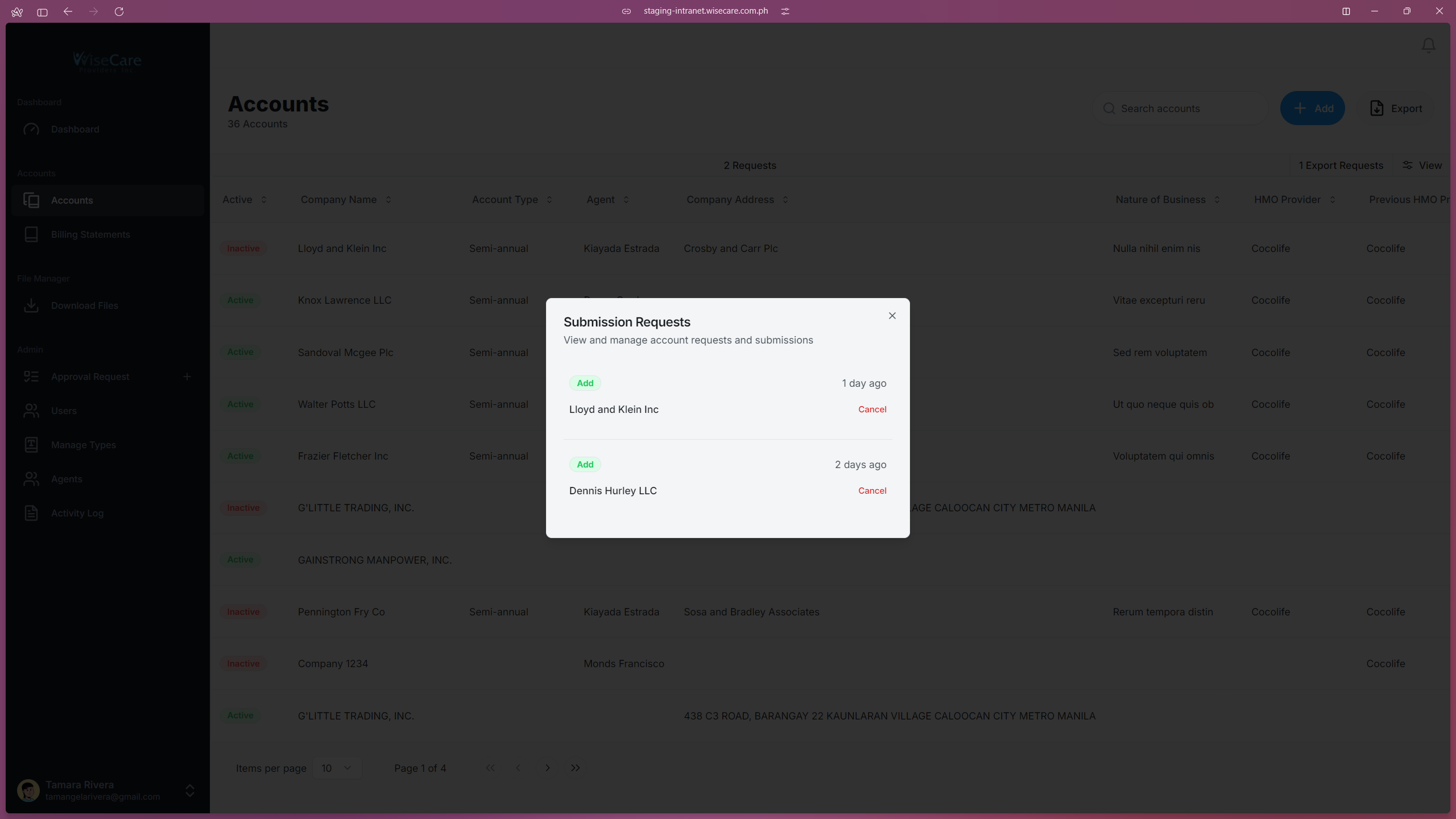 Accounts Requests Modal Accounts Requests Modal