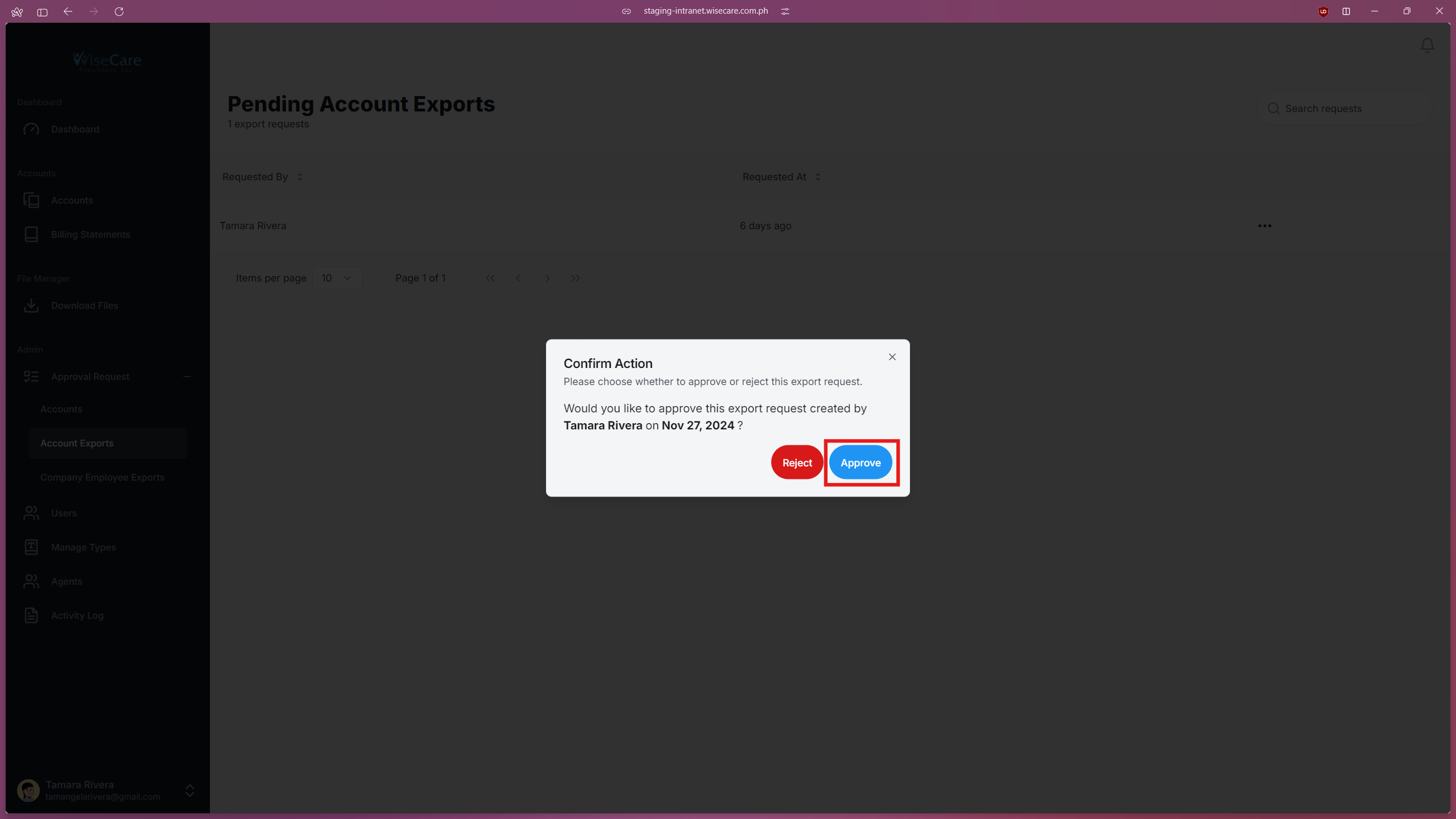 Account Exports Approval Account Exports Approval