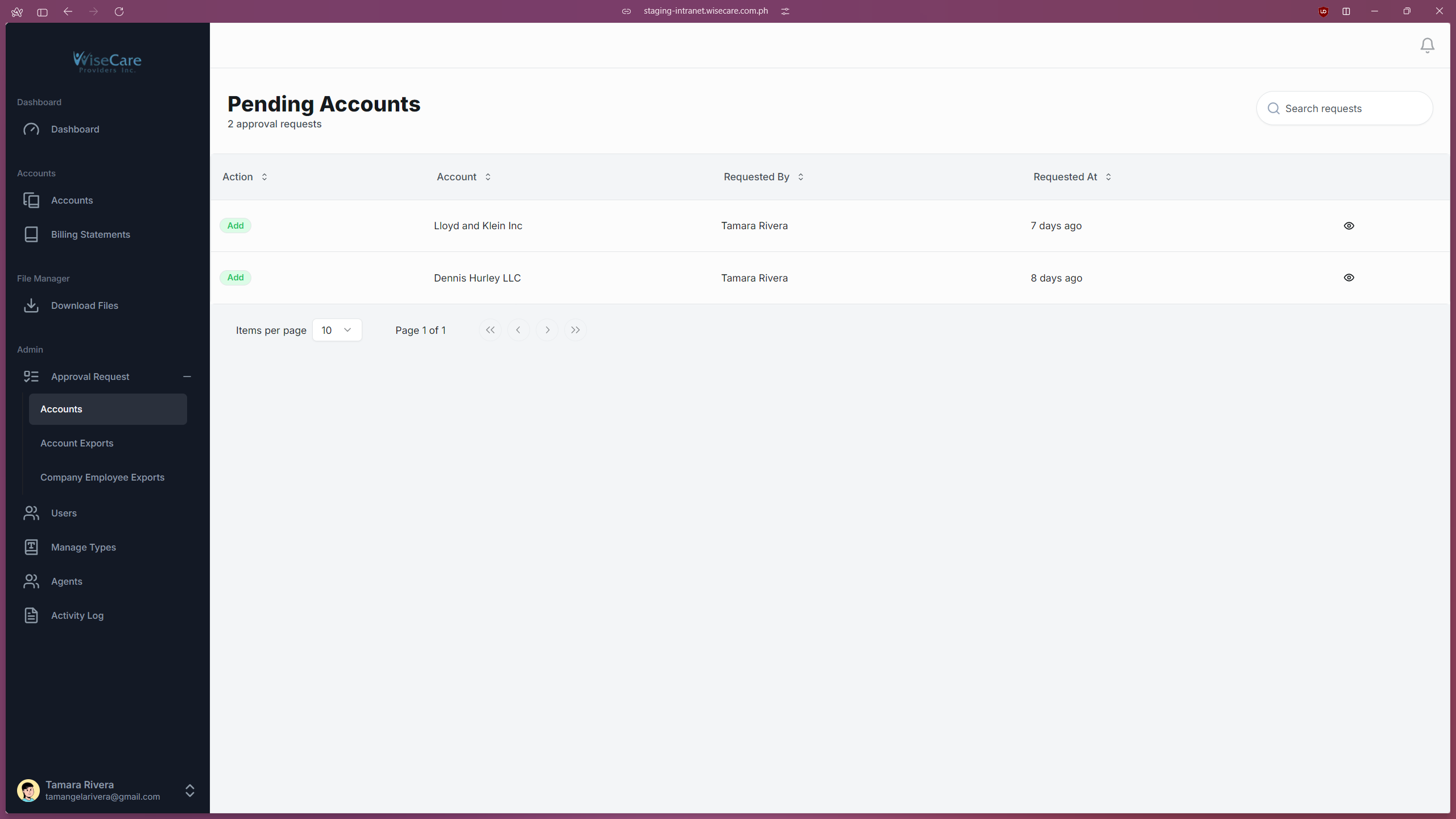 Approval Requests for Accounts Approval Requests for Accounts