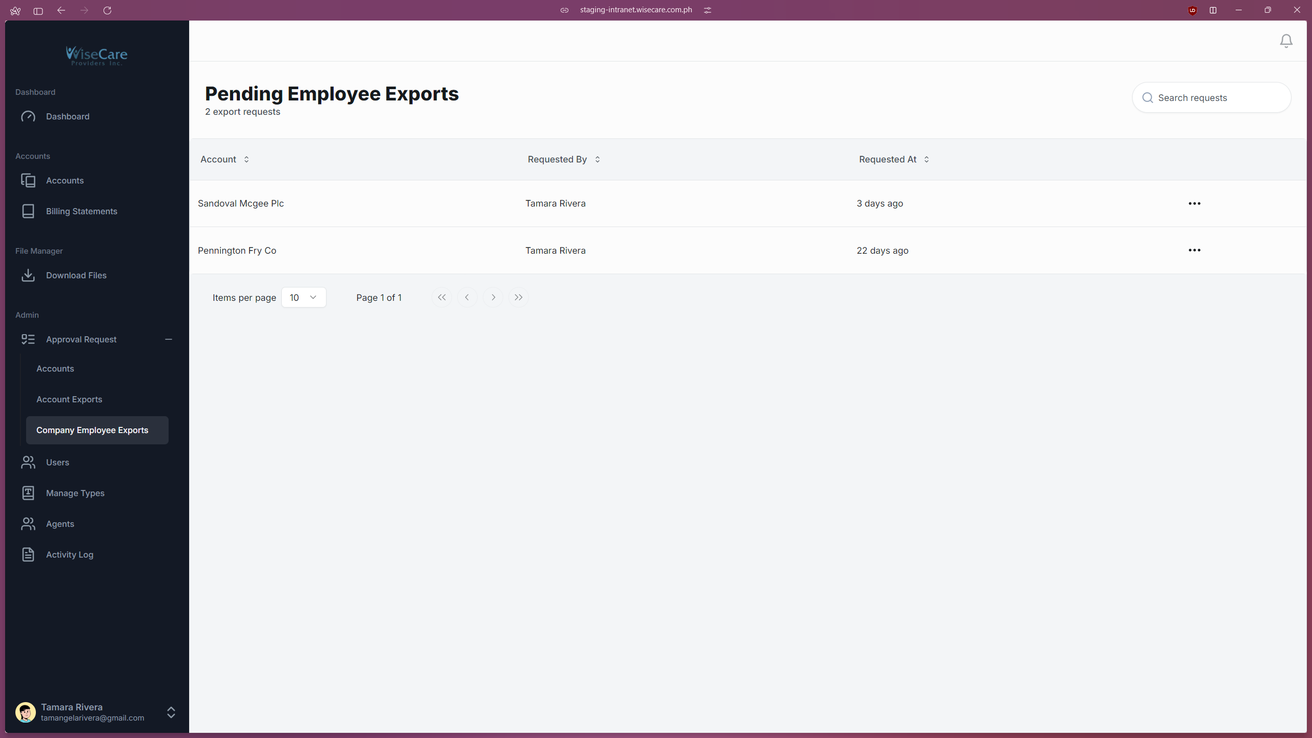 Approval Requests for Employee Exports Approval Requests for Employee Exports