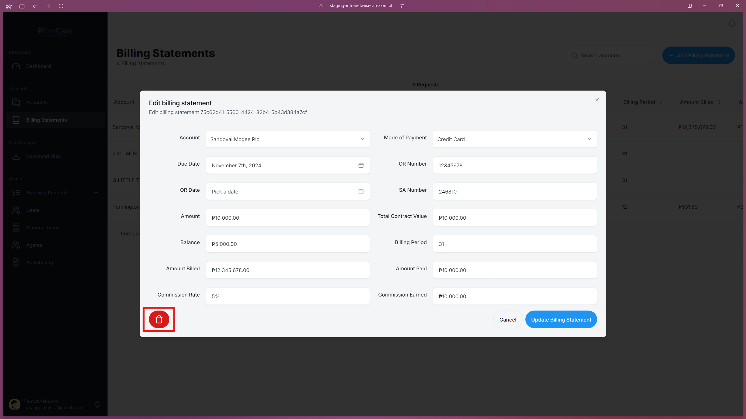 Billing Statement Delete Button Billing Statement Delete Button