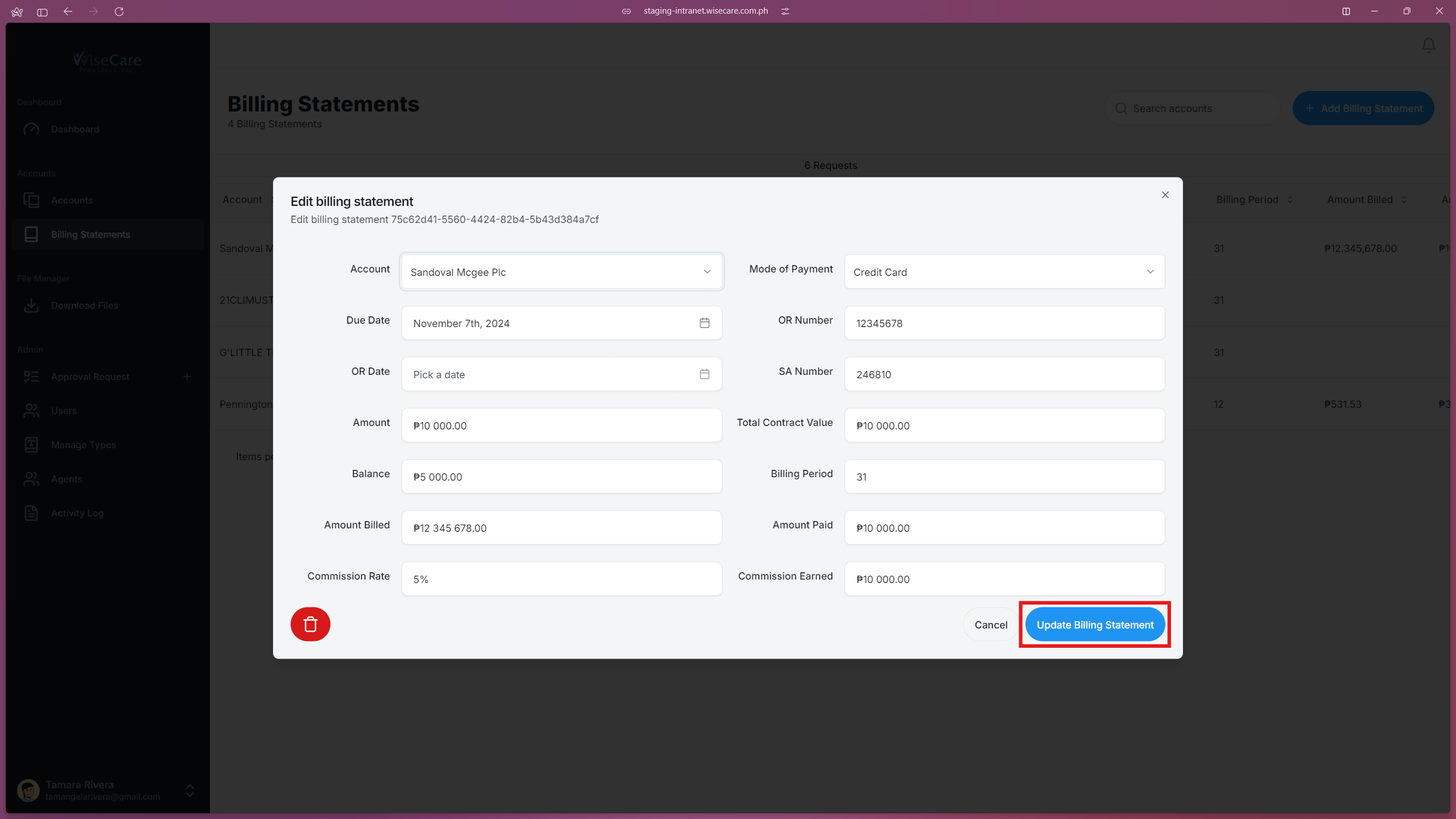 Billing Statements Edit Button Billing Statements Edit Button