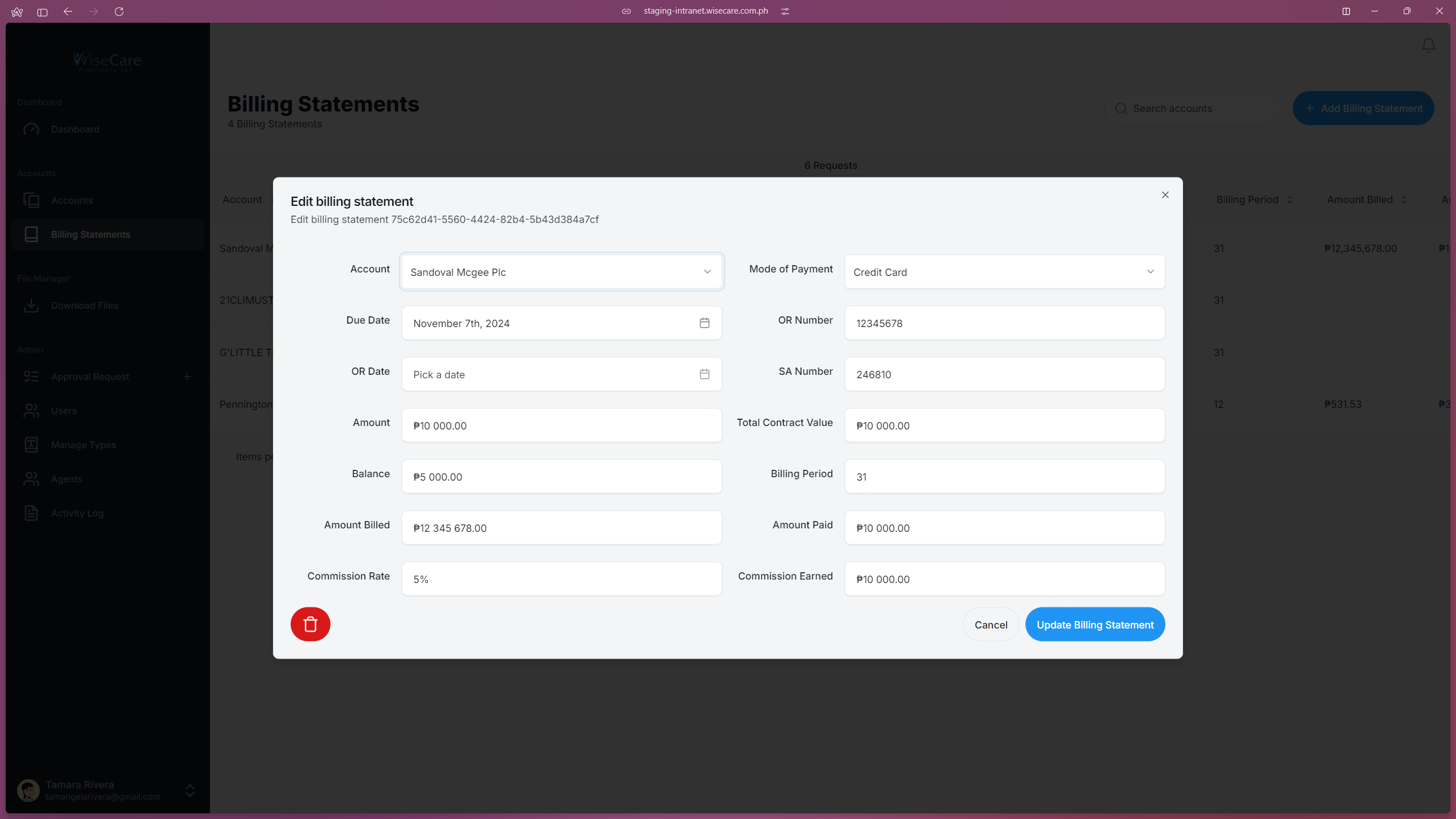 Billing Statement Edit Form Billing Statement Edit Form