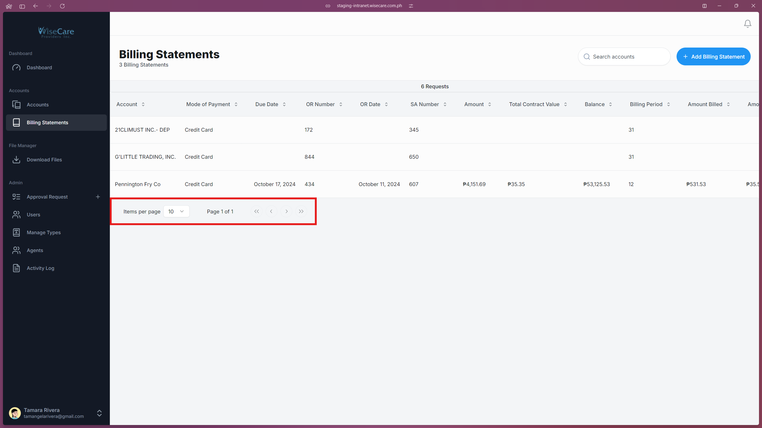 Billing Statements Pagination Billing Statements Pagination