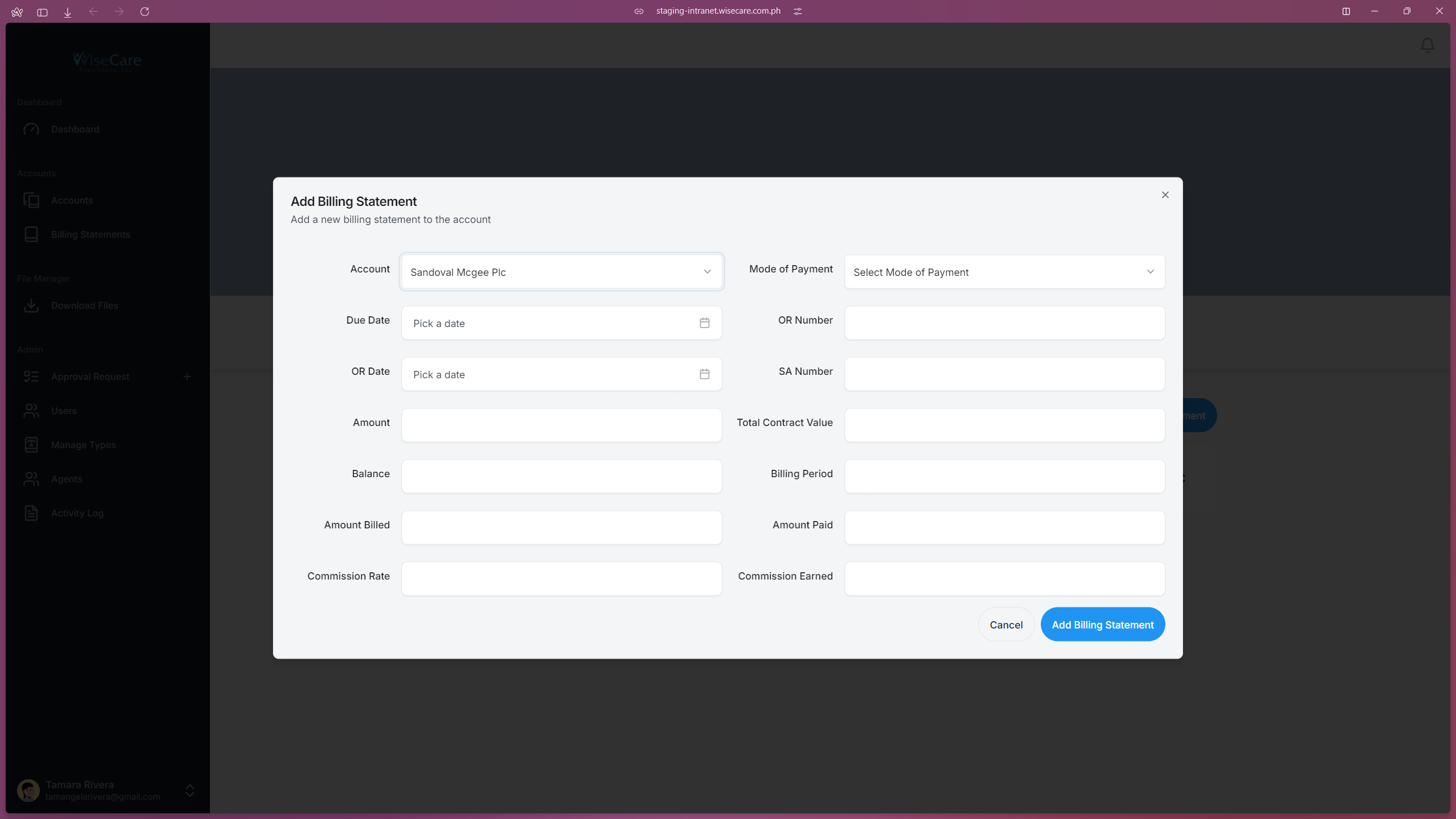Billing Statements Tab Form Billing Statements Tab Form