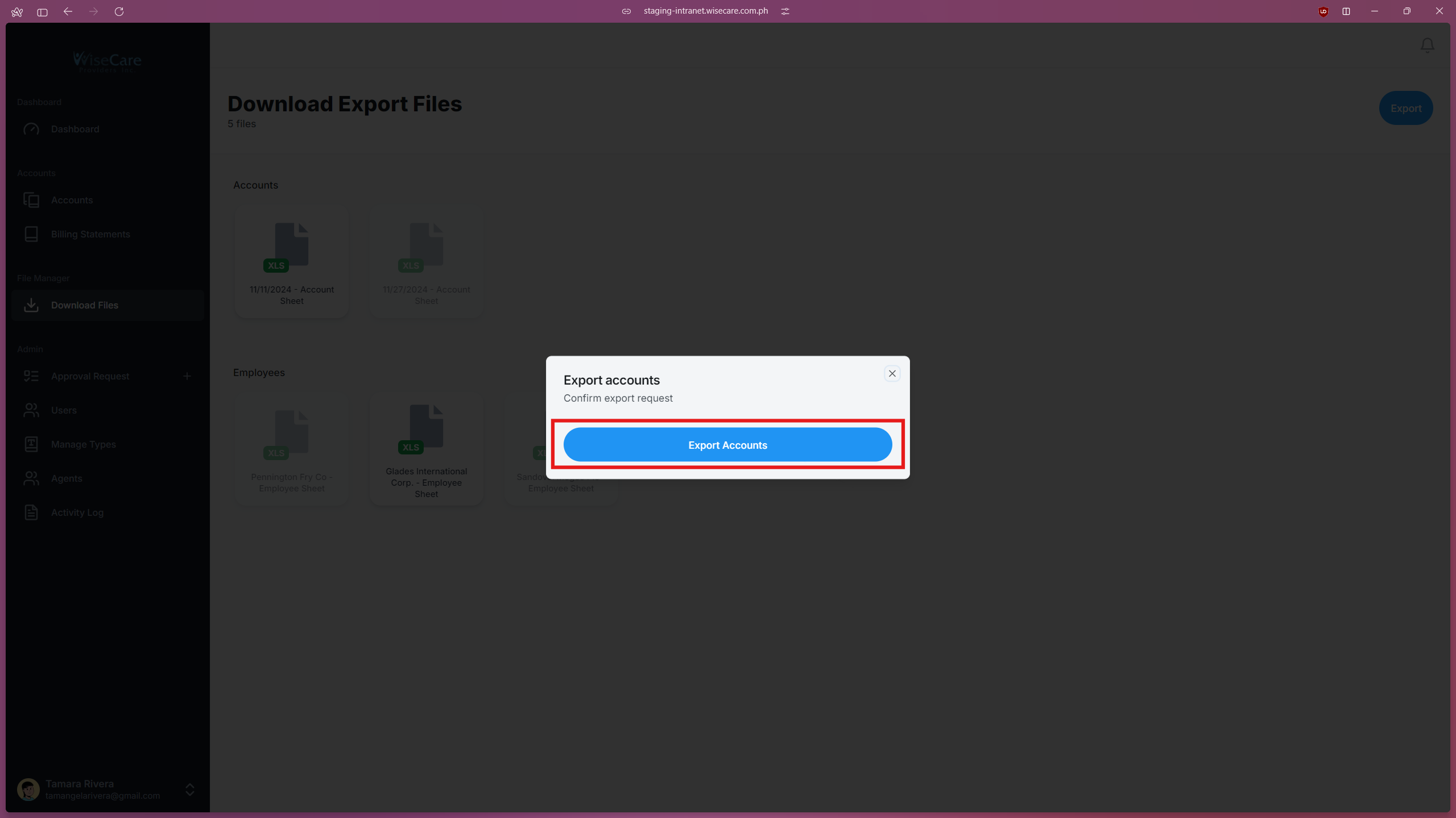 Exporting Accounts Exporting Accounts