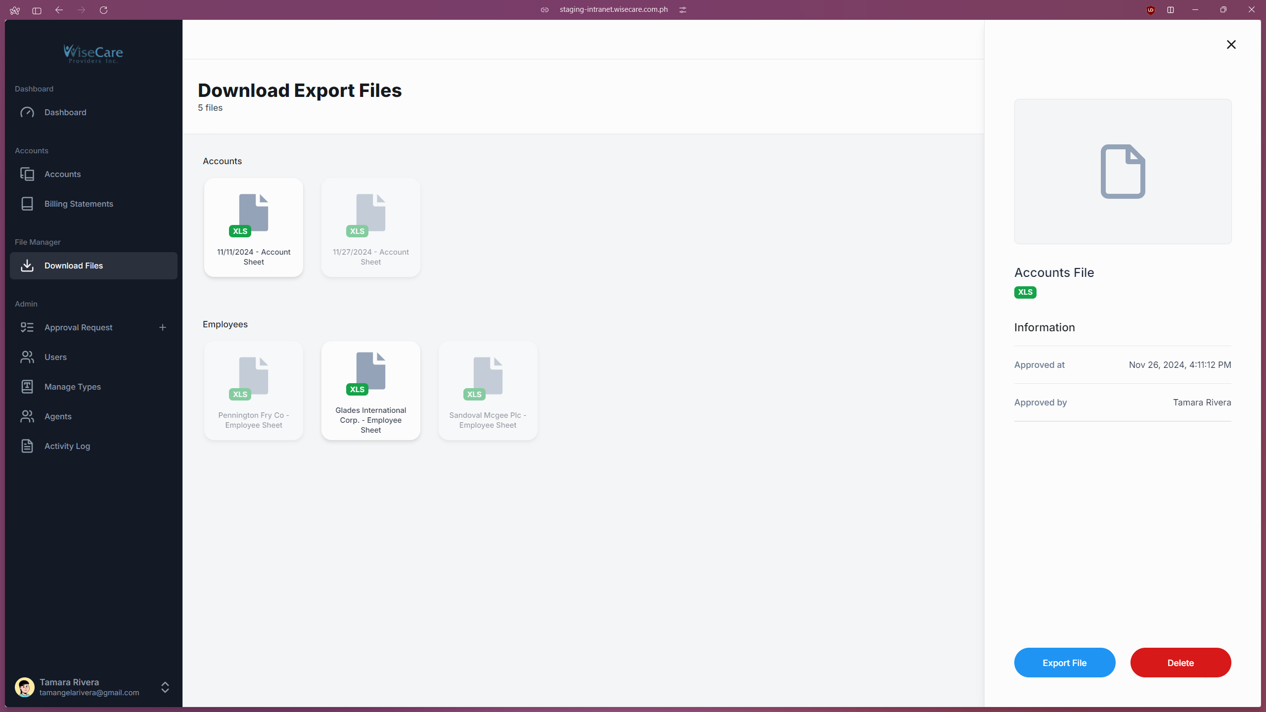 Exported Files Details Exported Files Details