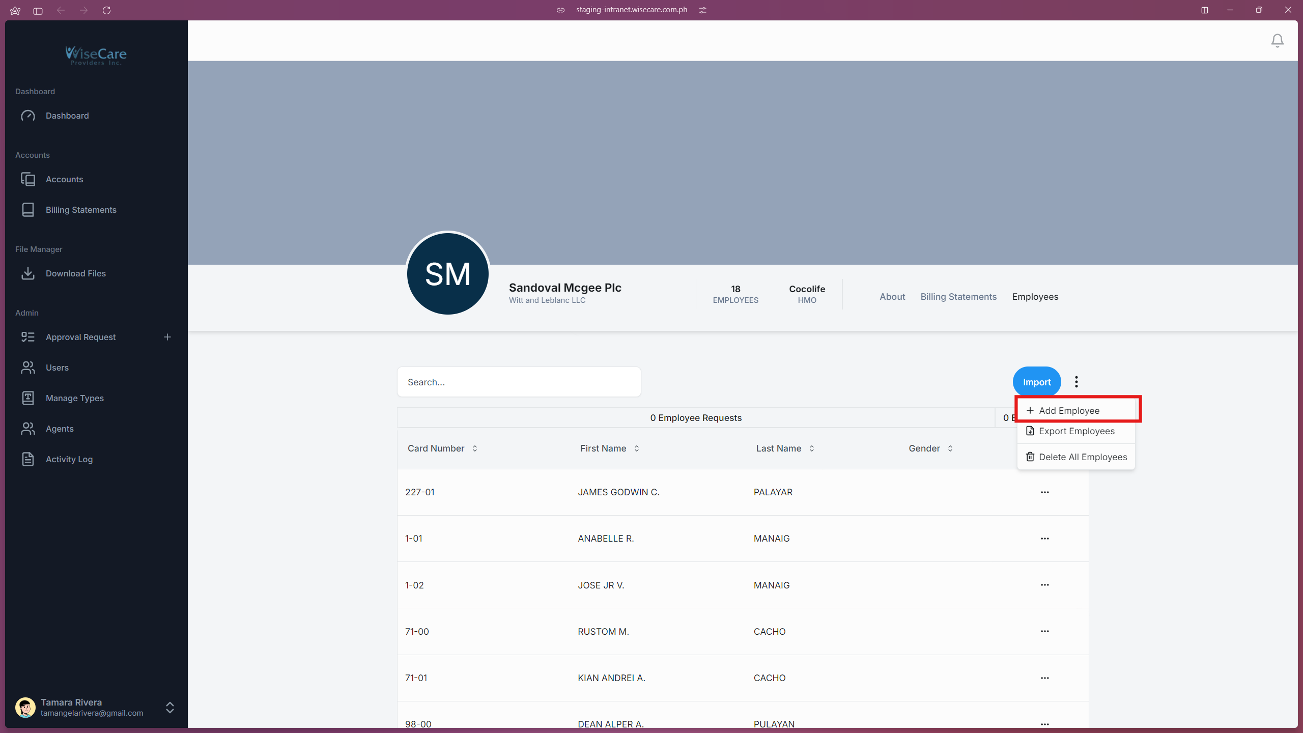 Company Employees Add Company Employees Add