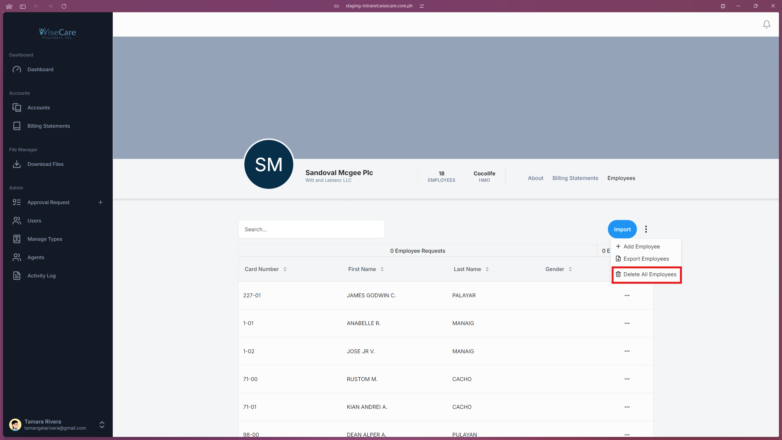 Employees Delete All Employees Delete All
