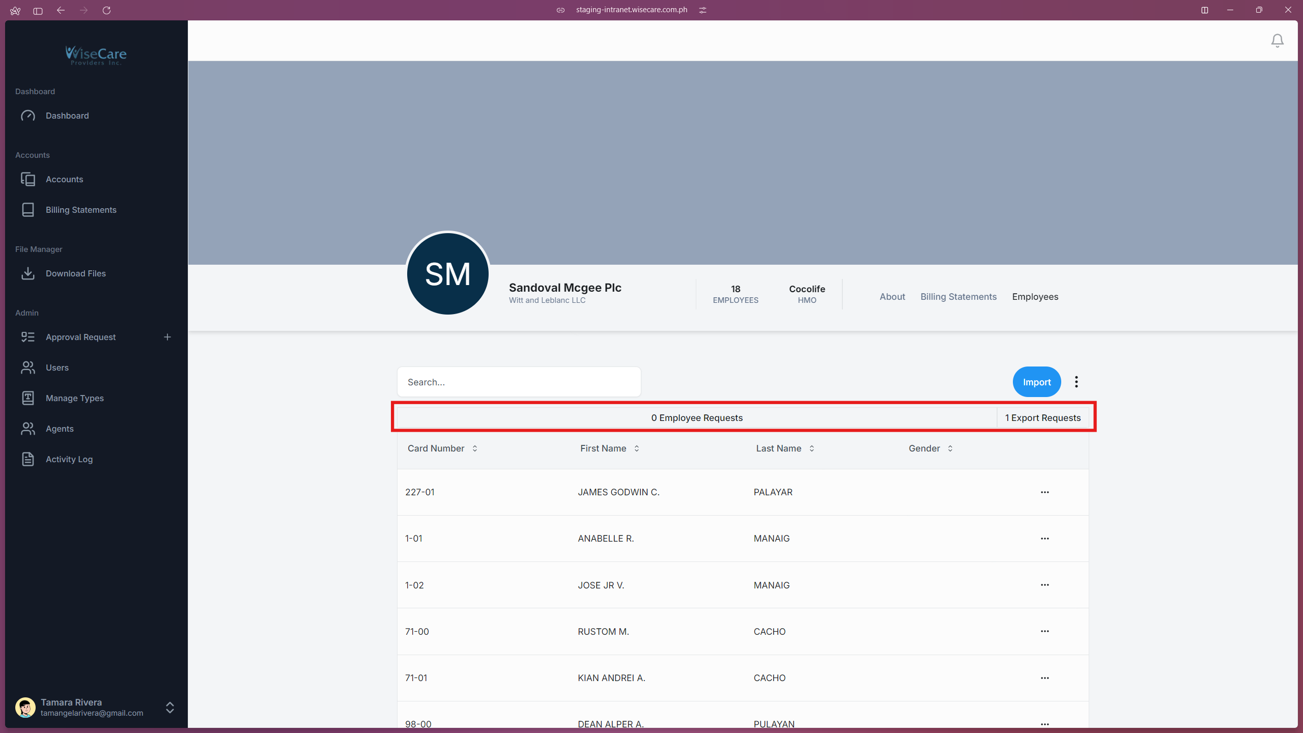 Employees Requests Employees Requests