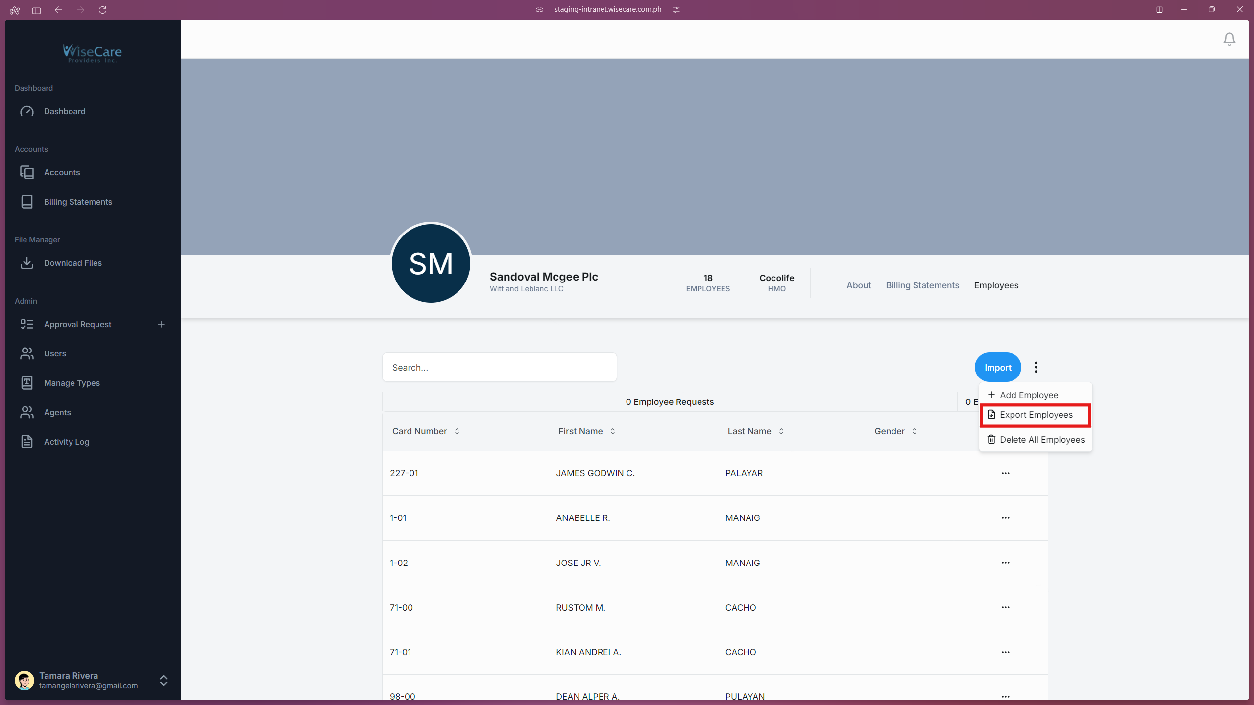 Employees Export Employees Export