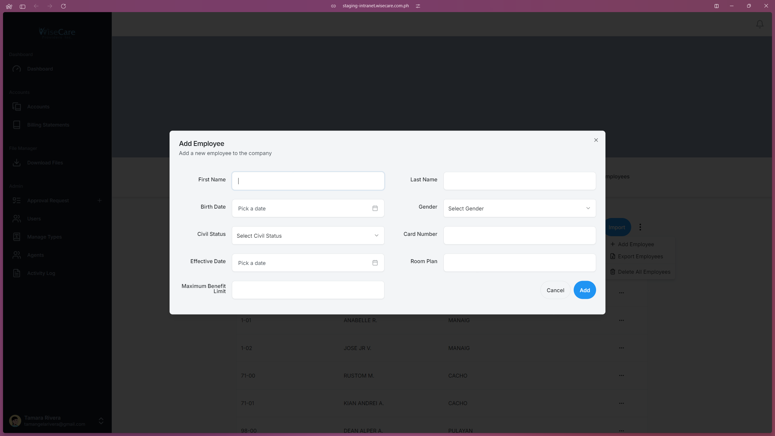 Company Employees Form Company Employees Form