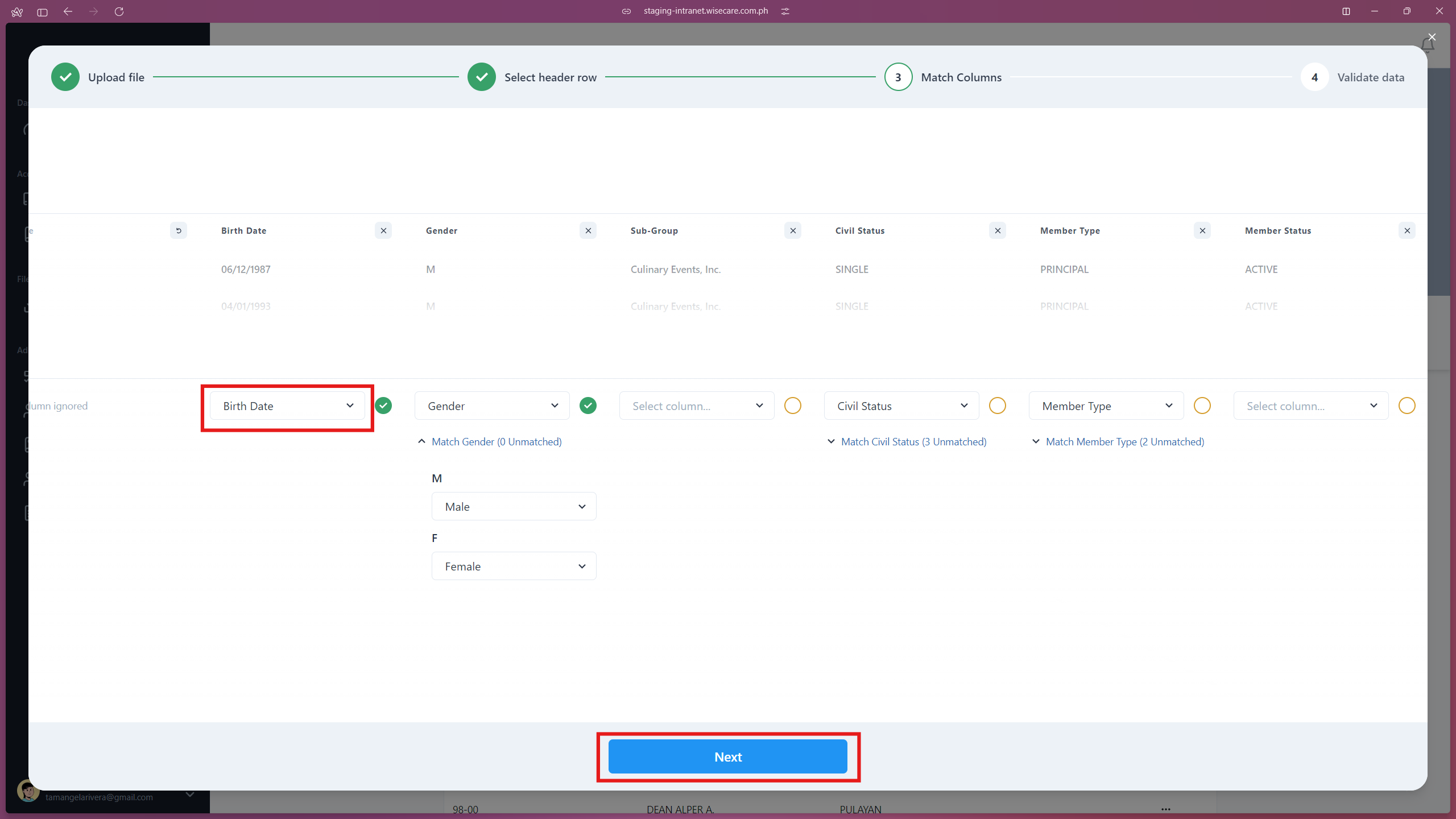 Employees Match Columns Employees Match Columns
