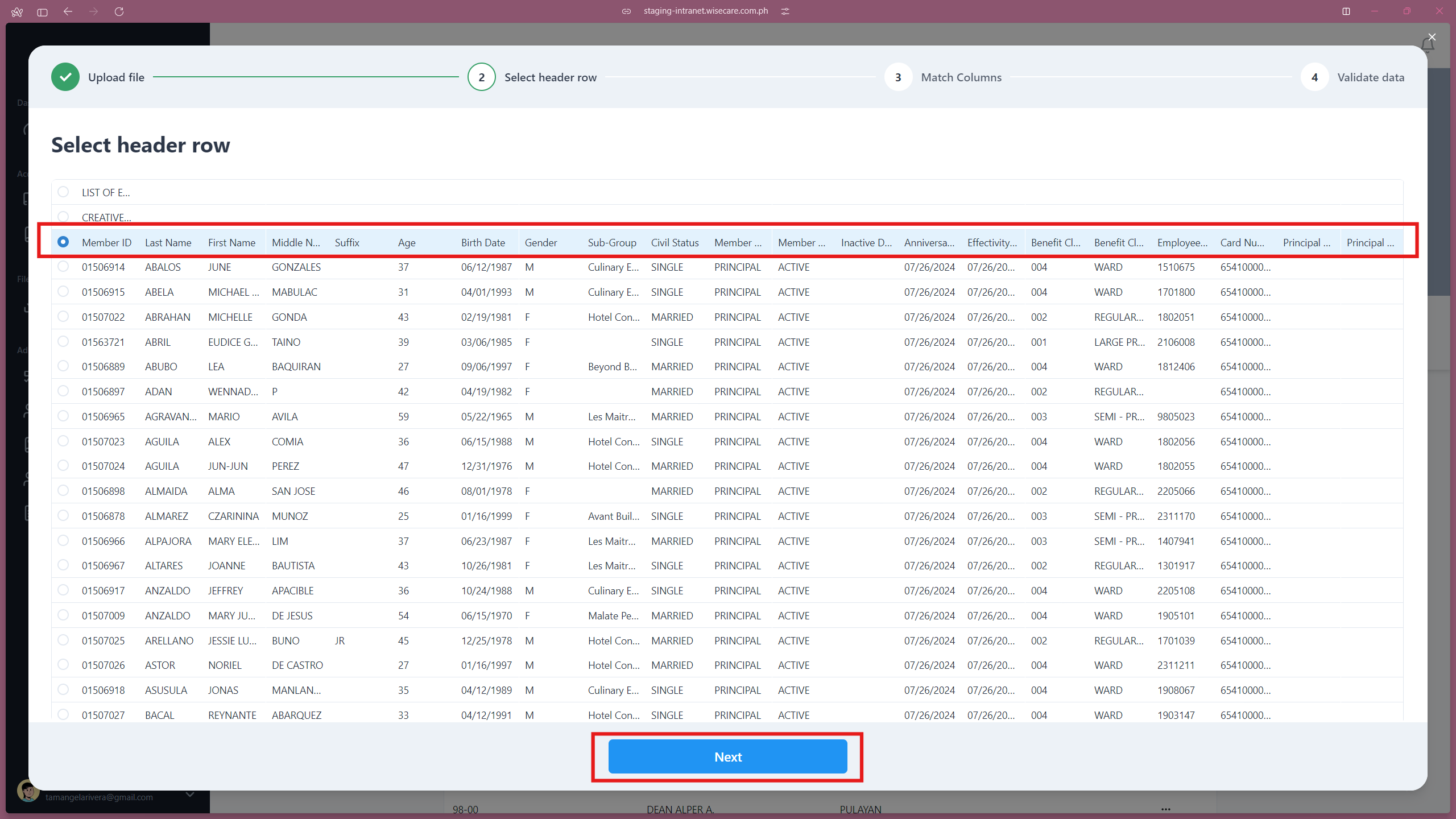 Employees Select Header Rows Employees Select Header Rows