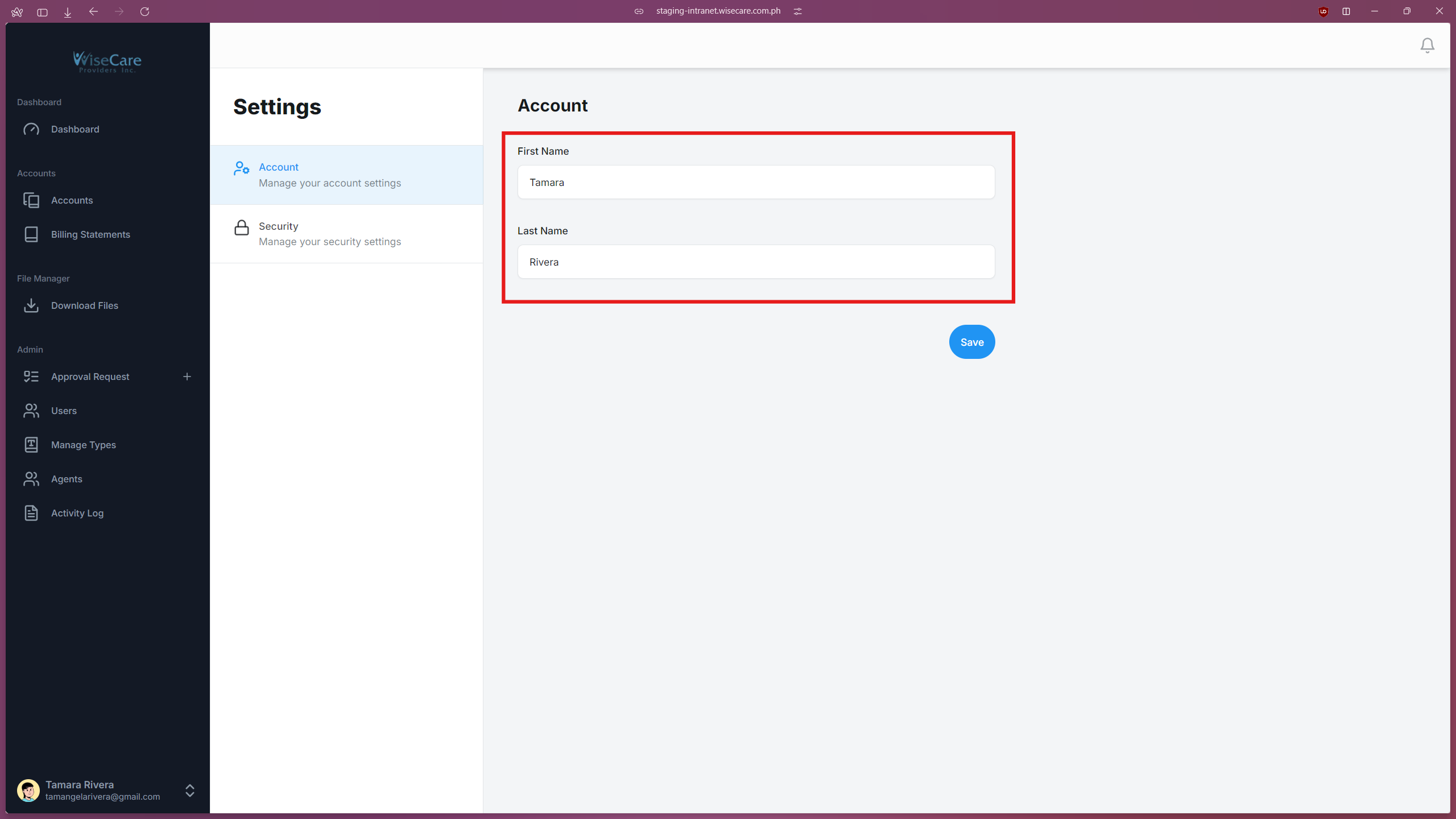 Account Settings Form Account Settings Form