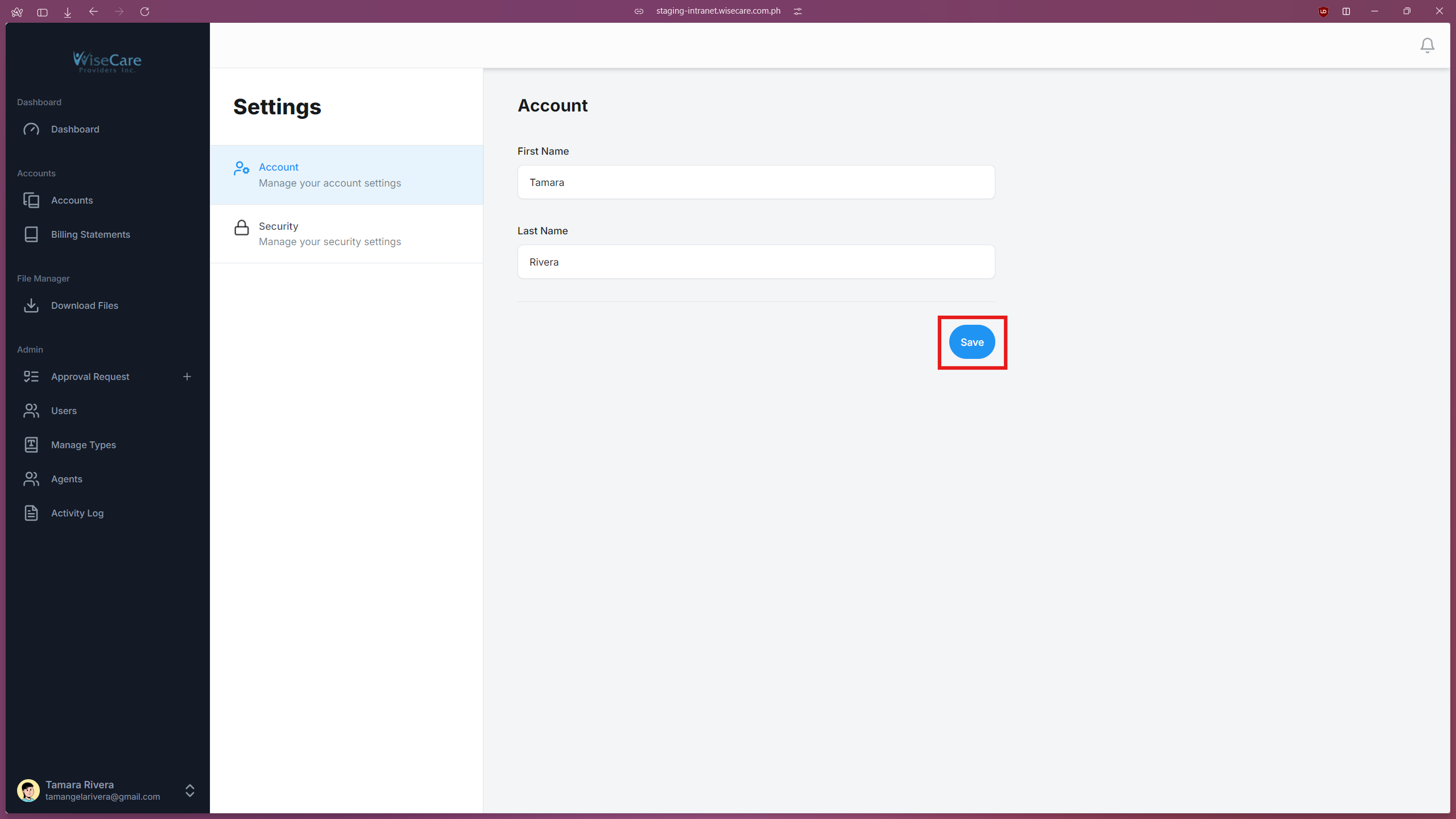 Saving changes on your Account Settings Saving changes on your Account Settings