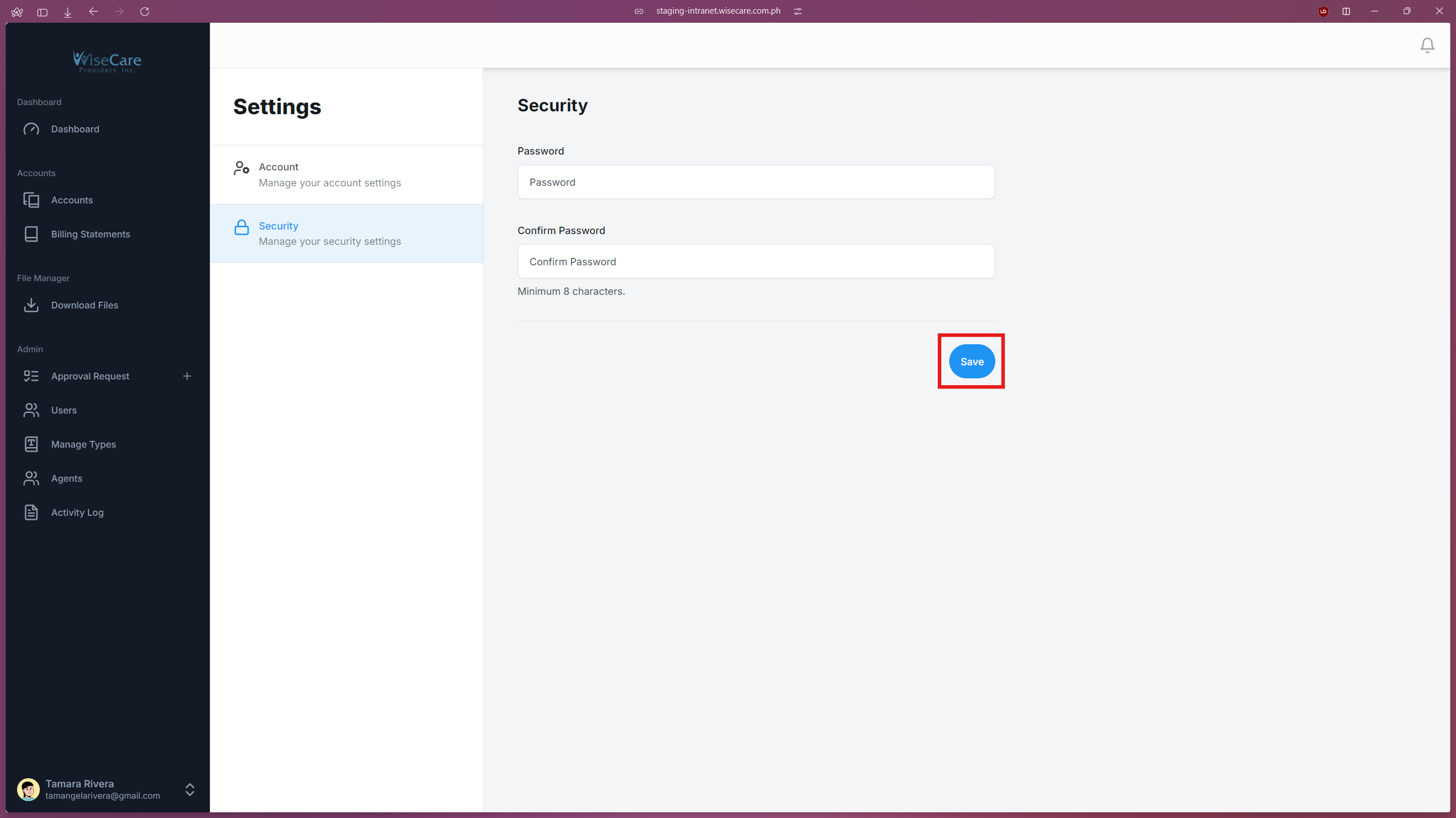 Saving changes on your Security Settings Saving changes on your Security Settings