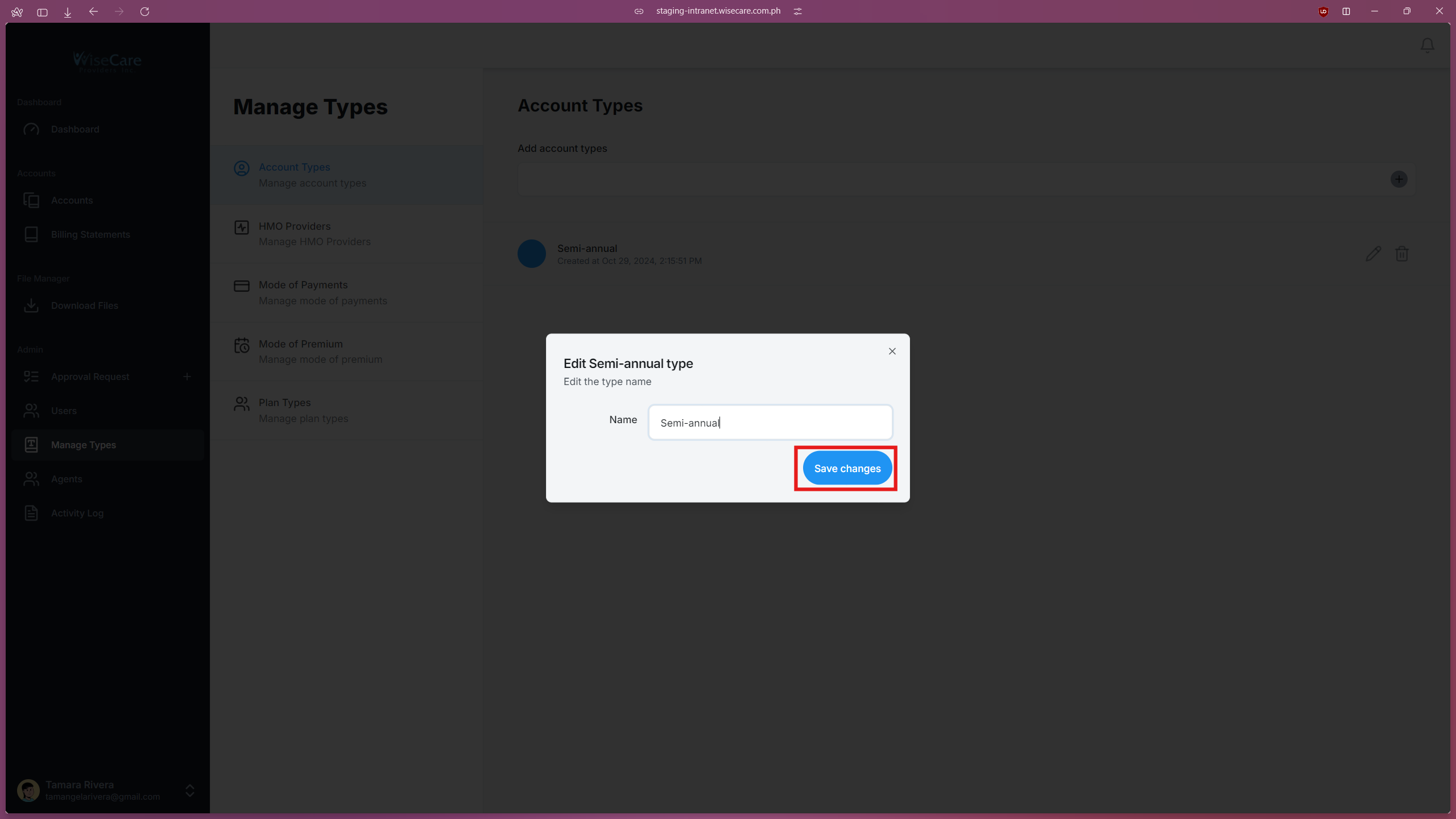 Saving changes when editing a type Saving changes when editing a type