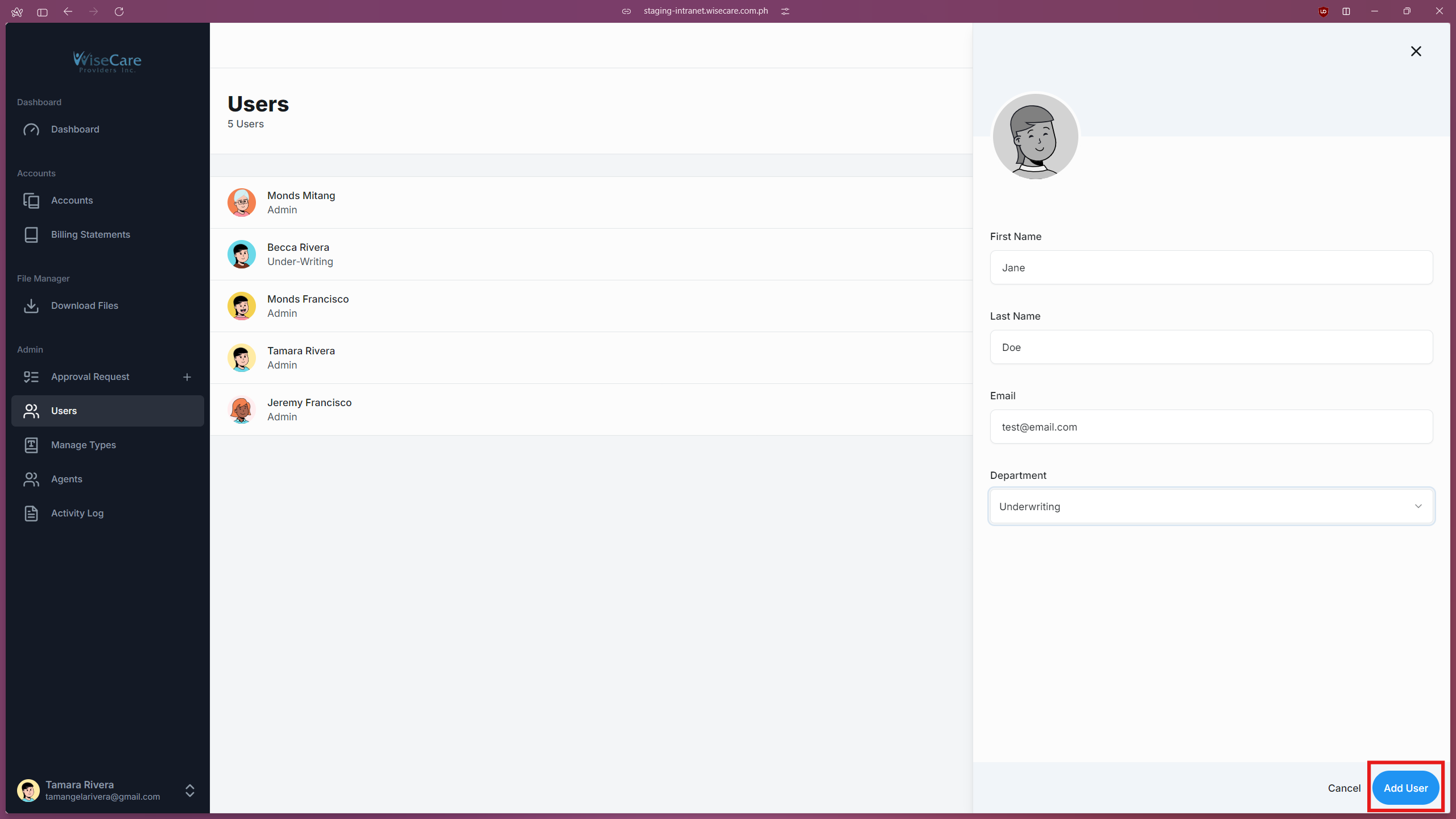 User Form Submit Button