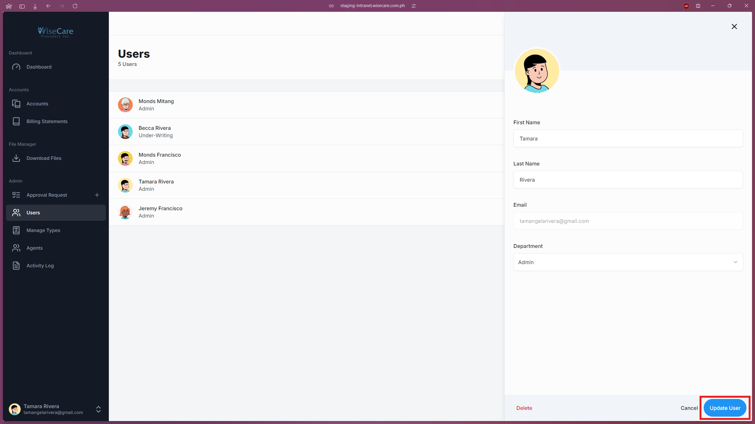 Saving Updated user's details